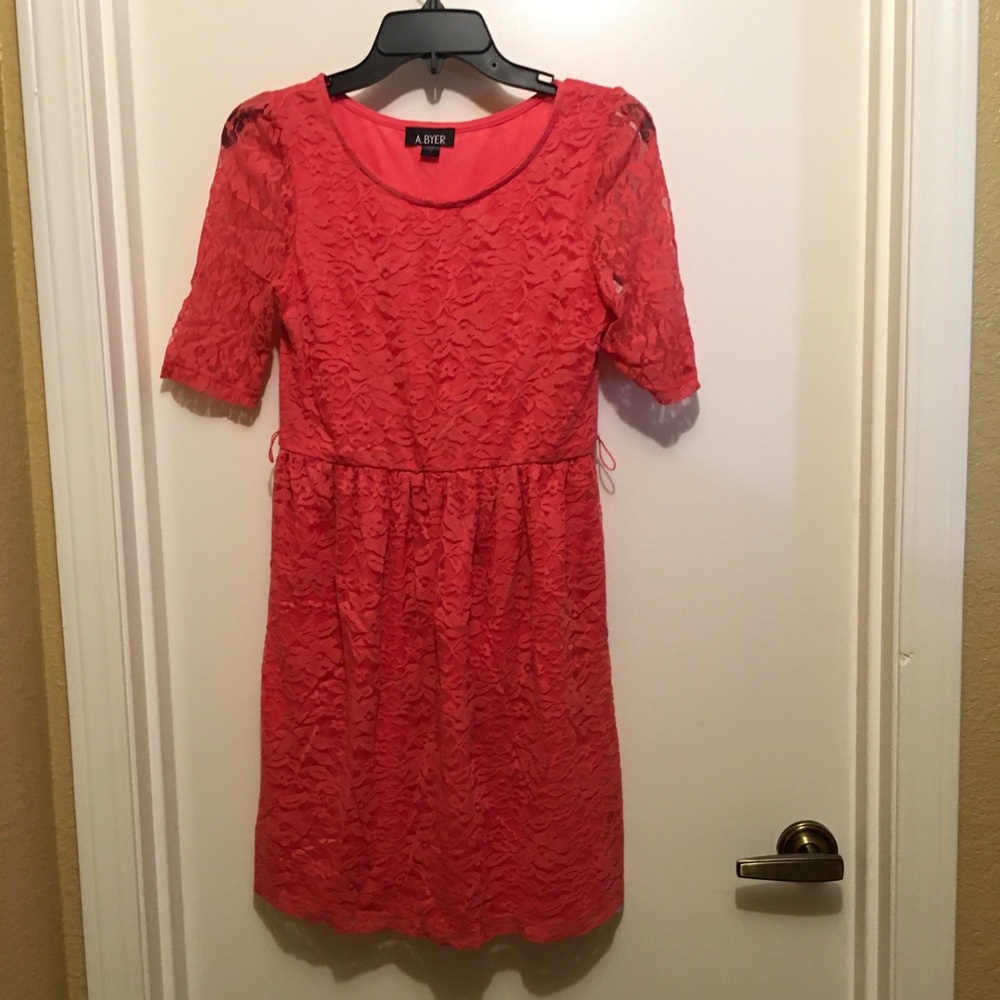 A. Byer Coral Lace Dress